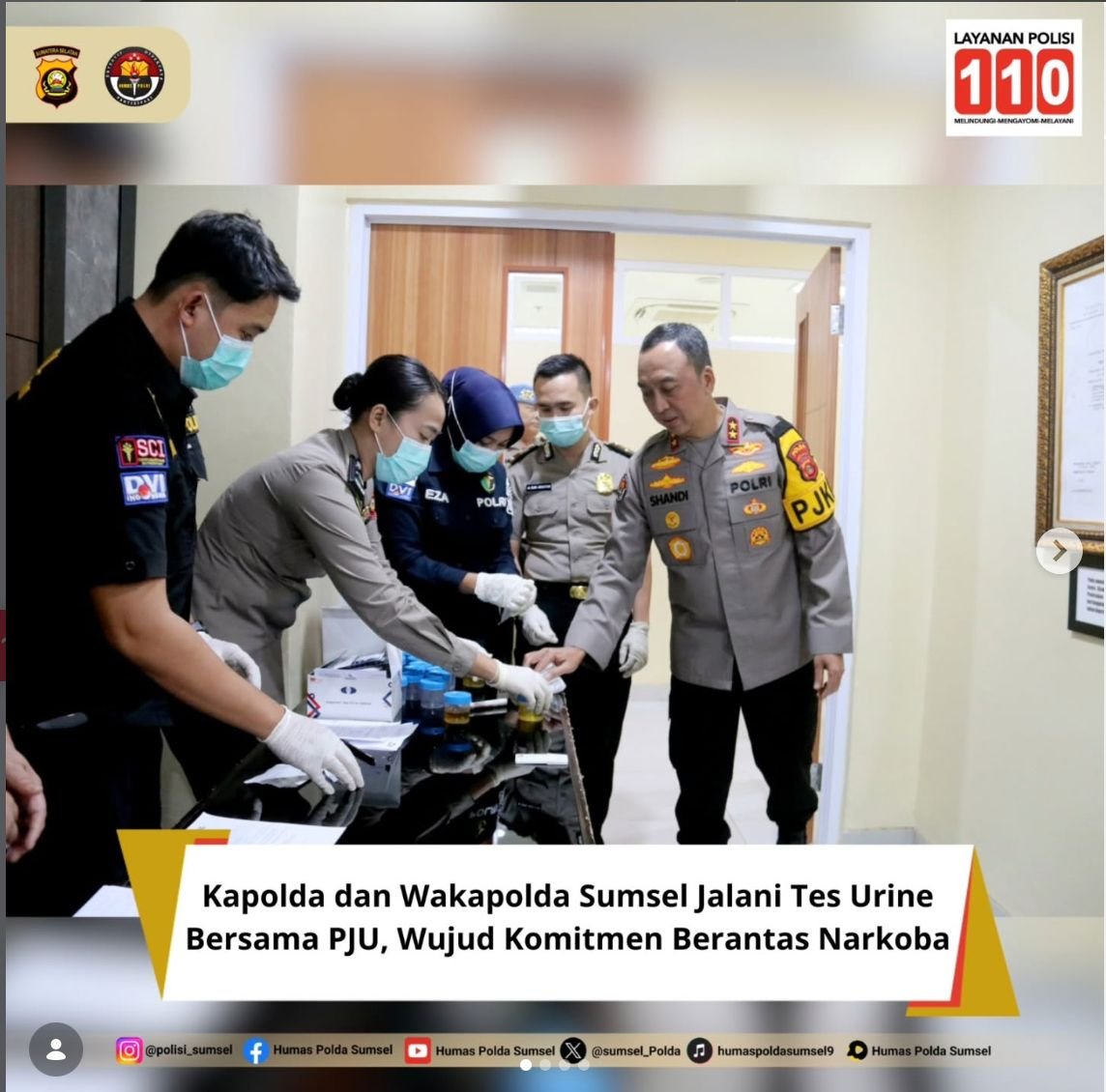 Kapolda dan Wakapolda Sumsel Jalani Tes Urine Bersama PJU, Wujud Komitmen Berantas Narkoba